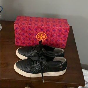 Tory Burch black all leather sneakers